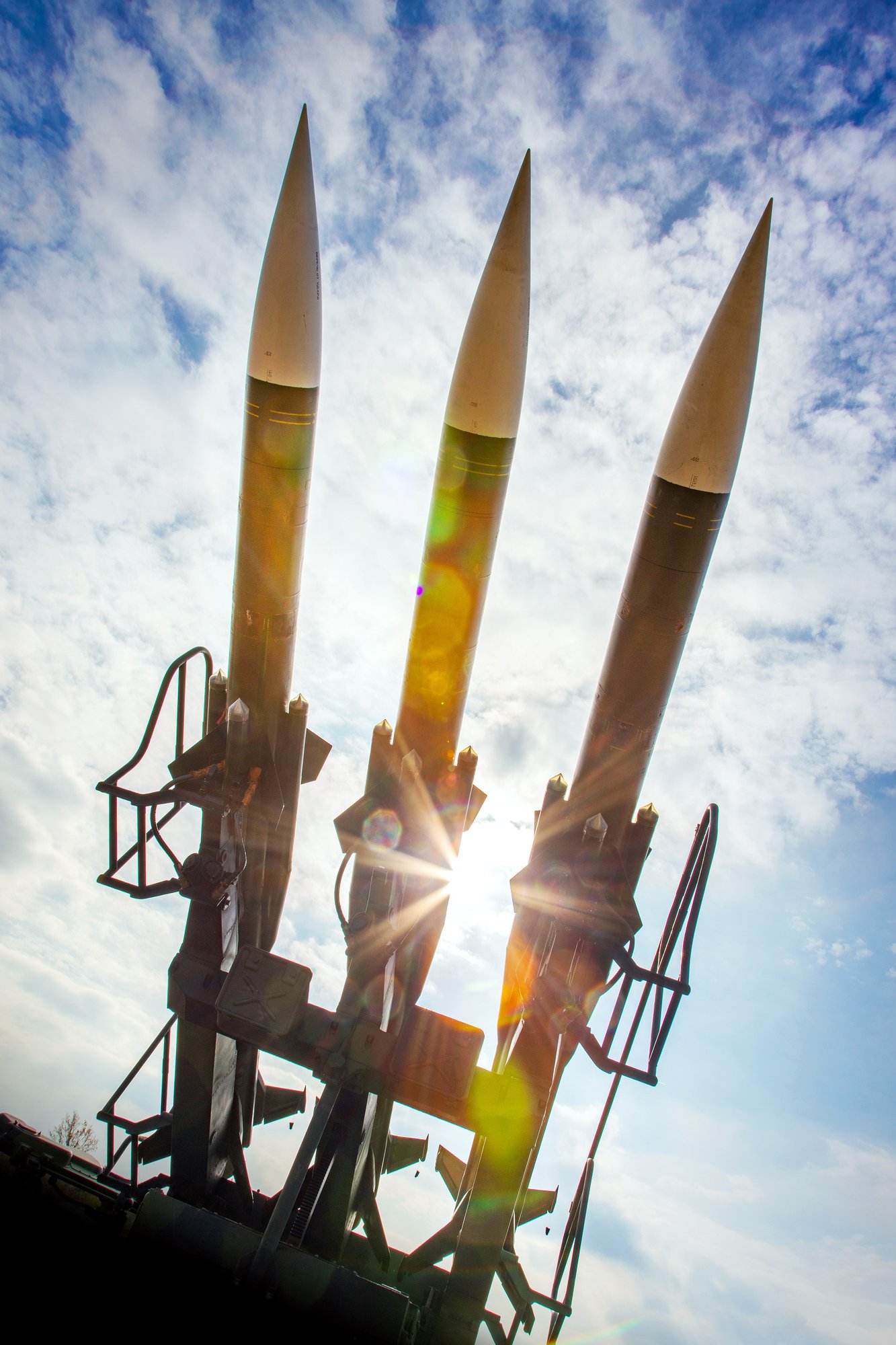 war and weapon - army artillery - tactical ground-air ballistic missiles on the launch ramp